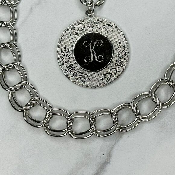 Silver Tone K Initial Chain Link Belt Y2K Festival XS/Small (XS/S) ✨ - Picture 8 of 10